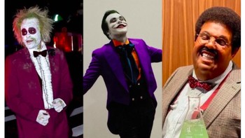 Sekarang coba tebak, Abel Makkonen Tesfaye yang dikenal sebagai penyanyi The Weeknd jadi siapa saja di kostum Halloween ini. Foto: (Twitter)