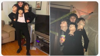 Idenya adalah cover album The Beatles jadi kostum Halloween. Tapi kok jadi horor beneran ya? Foto: (Twitter)