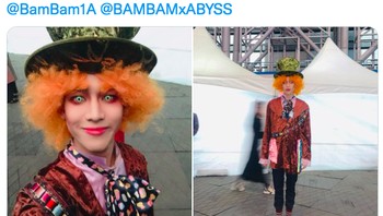 Coba tebak, artis K-Pop BamBam dari GOT7 jadi apa untuk Halloween? Yak betul, Mad Hatter dari Alice in Wonderland. Foto: (Twitter)
