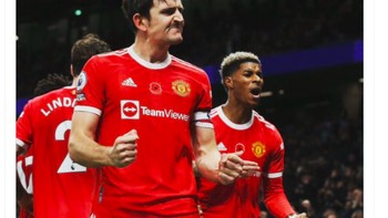 Raksi yang luar biasa, tulis sang kapten Harry Maguire. Setelah kalah telak, kini jadi menang telak. Foto: Twitter