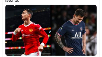 Ronaldo masih bertaji di Liga Inggris sementara Lionel Messi masih kesulitan di PSG untuk menemukan performa terbaiknya. Foto: Twitter