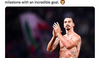 Zlatan mencapai tonggak prestasi luar biasa dengan gol luar biasa di usia 40 tahun. Foto: Twitter