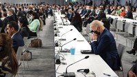 Para pemimpin dunia menghadiri Konferensi Perubahan Iklim PBB (COP26) di Glasgow, Skotlandia, Inggris pada Senin (01/11/2021). Dalam KTT COP26 ini membahas sejumlah hal terkait iklim Internasional. AP Photo/Erin Schaff