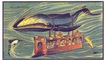 Ilustrasi ini menggambarkan bis bawah laut yang ditenagai oleh paus dan dikendalikan oleh manusia. (Foto: Wikimedia)