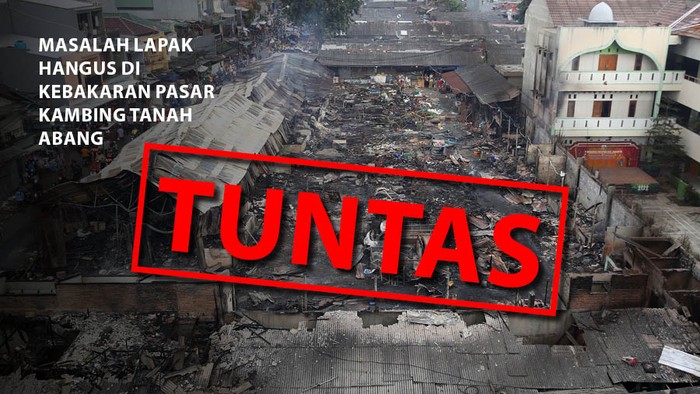 Masalah lapak pedagang Pasar Kambing hangus terbakar: Tuntas. (Repro: Fuad Hasim/Tim Infografis detikcom)