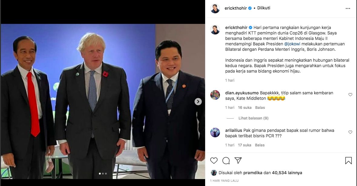 Instagram @Erickthohir