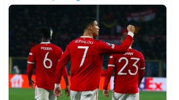 Ronaldo berkicau di Twitter-nya bahwa MU selalu percaya sampai akhir dan akan melakukan segalanya untuk mencapai tujuan. Kami adalah Setan Merah! tulisnya. Foto: Twitter