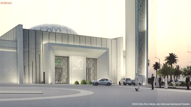 Jalan Presiden Joko Widodo dan desain Masjid Presiden Joko Widodo di Abu Dhabi (Foto: Tangkapan layar YouTube Setpres) Jalan Presiden Joko Widodo dan desain Masjid Presiden Joko Widodo di Abu Dhabi (Foto: Tangkapan layar YouTube Setpres)