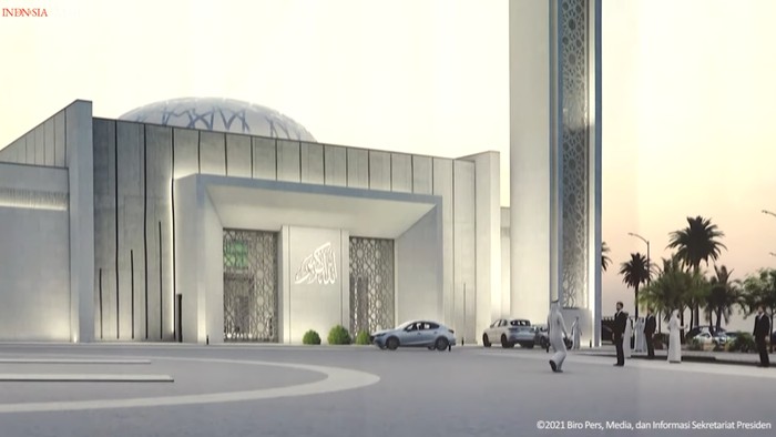 Jalan Presiden Joko Widodo dan desain Masjid Presiden Joko Widodo di Abu Dhabi (Foto: Tangkapan layar YouTube Setpres)