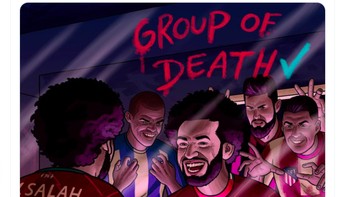 Mohamed Salah tersenyum sudah lolos dari grup neraka. Dengan adanya AC Milan, Atletico Madrid dan FC Porto, grup B dijuluki grup neraka tapi ternyata Liverpool lolos dengan mudah. Foto: Twitter