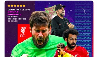 Netizen ini bilang Liverpool membuat grup neraka terlalu mudah. Masih ada dua pertandingan tersisa tapi sudah lolos. Foto: Twitter