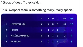 Liverpool telah melakukan sesuatu yang istimewa dengan lolos mudah dari grup neraka. Foto: Twitter