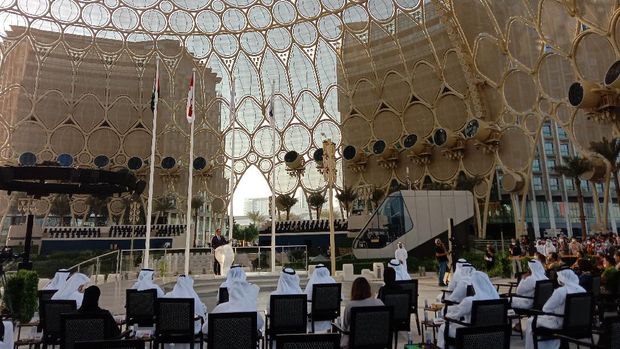 Mendag Muhammad Lutfi sambutan di acara State of Nation di Al Wasl Plaza, World Expo 2020 Dubai