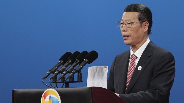 Chinese Vice Premier Zhang Gaoli speaks during the Belt and Road Forum for International Cooperation in Beijing, Sunday, May 14, 2017. (Lintao Zhang/Pool Photo via AP)