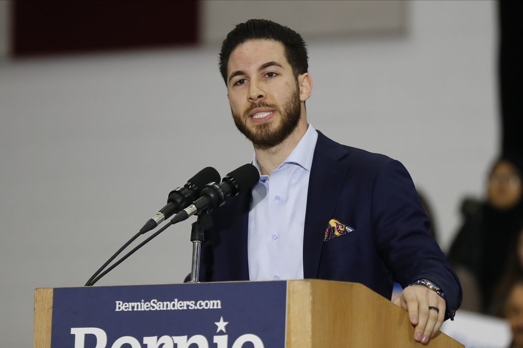 Rep. Abdullah Hammoud of D-Dearborn, speaks during a campaign rally for Democratic presidential candidate Sen. Bernie Sanders, I-Vt., in Dearborn, Mich., Saturday, March 7, 2020. (AP Photo/Paul Sancya)