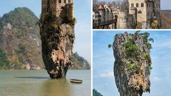 Beredar foto kastil ajaib yang membuat kagum banyak orang, karena berdiri di atas batu karang. Faktanya, ini adalah gabungan dua foto dari foto batu di Thailand dan sebuah istana di Jerman. (Foto: Boredpanda)