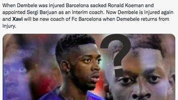 Meme Dembele kebingungan. Waktu dia cedera Ronald Koeman dipecat, begitu dia sembuh, pelatihnya sudah ganti jadi Xavi Hernandez. Foto: (Twitter)