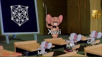 Meme Tom and Jerry, suasana ketika Xavi melatih Barcelona. Foto: (Twitter)