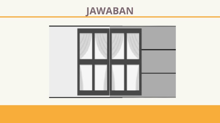 Ukuran kedua jendela sebenarnya sama saja. Perspektif bisa menimbulkan ilusi optik yang membuat salah satu jendela jadi terlihat lebih besar.