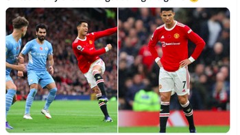 Tembakan Ronaldo ke gawang City di menit 25 adalah satu-satunya shot on target MU ke City semalam. Foto: Twitter