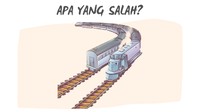 Ada dua kereta berpapasan.