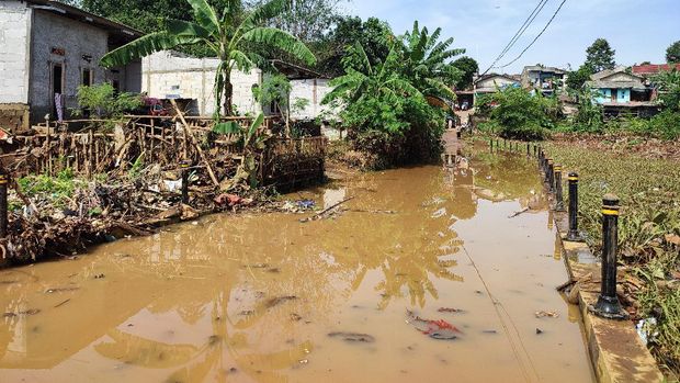 Genangan air setinggi 20 cm di Blok Wadas RT 03/04, Pasir Putih, Sawangan, Kota Depok pada Senin (8/11/2021).