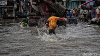 Tetapi banjir rob ini tidak membuat anak-anak disana khawatir.