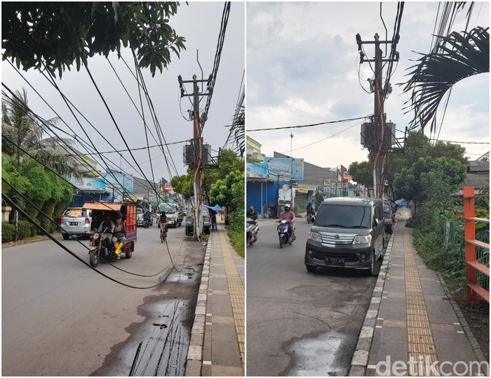 Masalah kabel melintang semrawut di depan SDN Pondok Ranji 01, Jl WR Supratman, Ciputat Timur, Tangsel, kini sudah beres. (Marteen Rolando/detikcom)