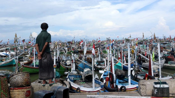 Kapal nelayan berangkat melaut terlihat dari  Pelabuhan Ikan Muncar, Banyuwangi, Jawa Timur, Selasa (9/11/2021). Kementerian Kelautan dan Perikanan akan menerapkan kebijakan penangkapan ikan secara terukur pada awal tahun 2022 di 11 Wilayah Pengelolaan Perikanan (WPP) yang diharapkan bisa menjaga kelestarian sumberdaya perikanan dan ekosistem laut secara bersamaan. ANTARA FOTO/Budi Candra Setya/hp.