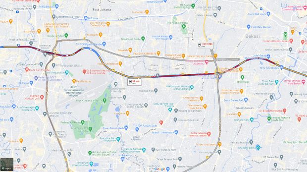 Tol Jakarta-Cikampek arah Jakarta macet di google maps (Foto: Screenshot google maps)