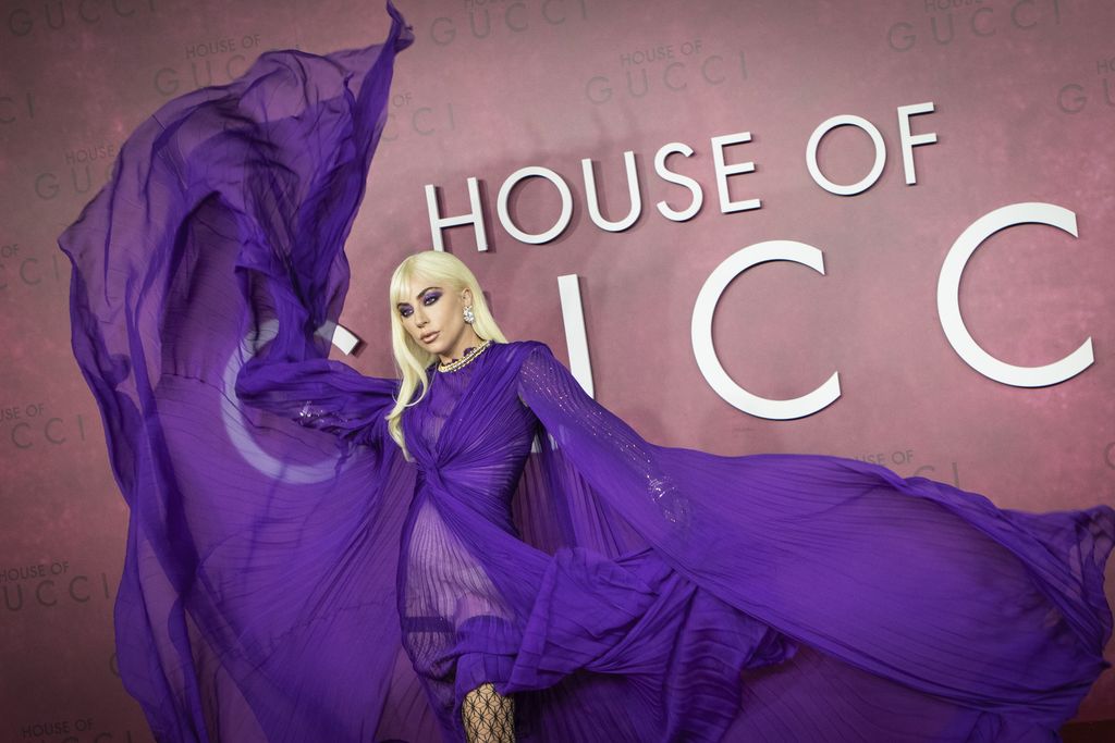 Lady Gaga poses for photographers upon arrival at the World premiere of the film 'House of Gucci' in London Tuesday, Nov. 9, 2021. (Photo by Vianney Le Caer/Invision/AP)