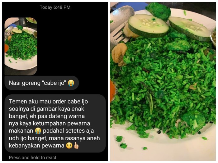 Zonk! Netizen Dapat Nasi Goreng Hulk Padahal Pesan Nasi Goreng Sambal Ijo