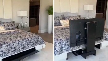 Kalau ini sepertinya lumayan berguna, tempat televisi di bawah tempat tidur. Foto: Bored Panda