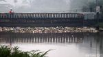 Duh, Sampah Menumpuk di Sungai Cikeruh Bojongsoang