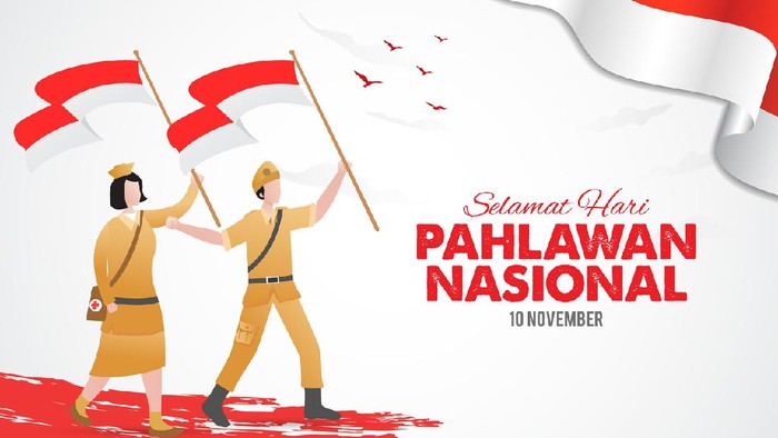 Selamat hari pahlawan nasional. Translation: Happy Indonesian National Heroes day. vector illustration for greeting card, poster and banner.