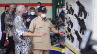 Prabwo memperlihatkan industri pertahanan milik PT Pindad ke PM Malaysia. PT Pindad memamerkan jenis senjata mulai dari pistol Armo berbagai varian, G2 series, Mag 4, P3A, SPR berbagai varian, SS2 V5 A1, Blackout, Dopper dan SPM. (Foto. Tim Dokumentasi Menhan Prabowo)