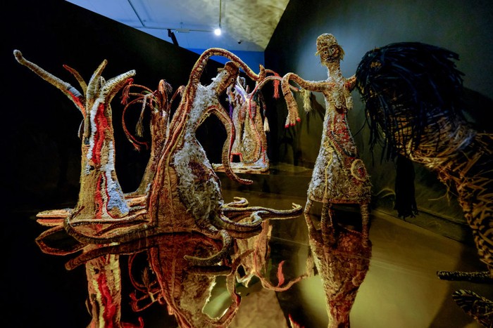 PLYMOUTH, ENGLAND - NOVEMBER 10: A general view of Songlines: Tracking the Seven Sisters at The Box, the worlds largest exhibition of Aboriginal Australian art on display in Plymouth until 27 February 2022 on November 10, 2021 in Plymouth, England. (Photo by Matt Keeble/Getty Images for The Box )