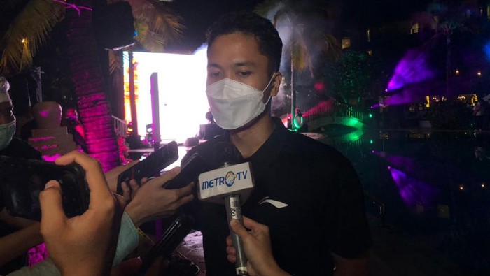 Anthony Ginting dalam pembukaan Indonesia Badminton Festival 2021 di Nusa Dua, Bali