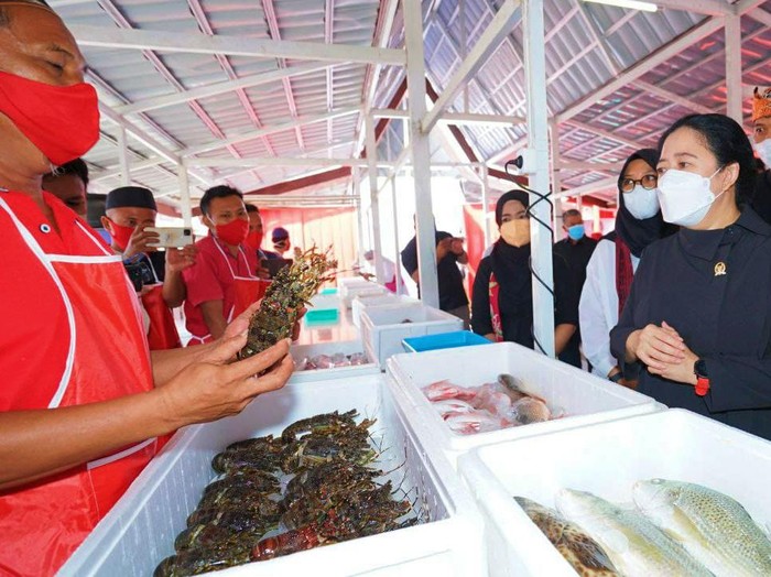 Bertemu Nelayan dan Kunjungi TPI Mandar, Puan Maharani Borong Olahan Laut UMKM Banyuwangi
