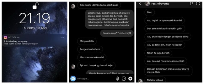 Berawal dari pertanyaan tipe suami idaman Dinda Hauw, kini Rey Mbayang telah berhasil memperistri wanita idamannya itu. Chat dari Rey Mbayang untuk Dinda Hauw di awal-awal masa pendekatannya itu pun sempat menjadi viral. Foto: Instagram/@dindahw