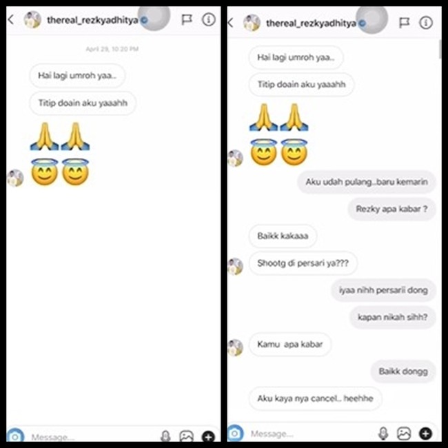 Hampir sama dengan Baim Wong, Rezky Aditya juga mengawali pendekatannya dengan Citra Kirana melalui DM Instagram. Saat itu Citra Kirana baru saja habis menjalani umroh. Siapa sangka kini keduanya telah menikah dan dikaruniai seorang putra. Foto: YouTube/Ciky Citra Rezky