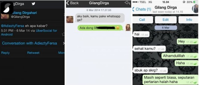 Berbeda dari pasangan-pasangan artis sebelumnya, Gilang Dirga mengawali pendekatannya dengan Adiezty Fersa melalui unggahan di Twitter. Dari unggahan tersebut hubungan keduanya terus berlanjut hingga ke WhatsApp. Merasa cocok, keduanya pun kemudian memutuskan untuk menikah. Foto: Instagram/@adieztyfersa