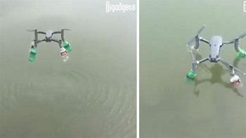 Drone ini dipasangi pelampung dari botol minuman agar tidak tenggelam. Foto: Bored Panda