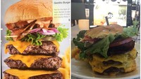 Iklan makanan seringkali terlihat menggiurkan. Sayangnya banyak yang penyajiannya tak sesuai gambarnya. Seperti burger yang satu ini, fotonya tampak gagah tapi yang datang justru burger runtuh. Foto: Istimewa