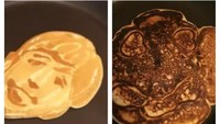 Tren pancake yang dibuat dengan berbagai bentuk karakter atau tokoh banyak digandrungi. Sebaiknya jika tidak bisa membuatnya lebih baik membeli saja. Jangan sampai seperti pancake gosong tak beraturan yang satu ini. Foto: Istimewa