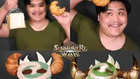 Game Summeoners Wars tengah ramai diperbincangkan. Ingin bergaya seepri The Lonely Man, salah satu karakternya, netizen ini gunakan croissant sebagai tanduk yang lezat. Foto: Instagram/lowcostcosplayth