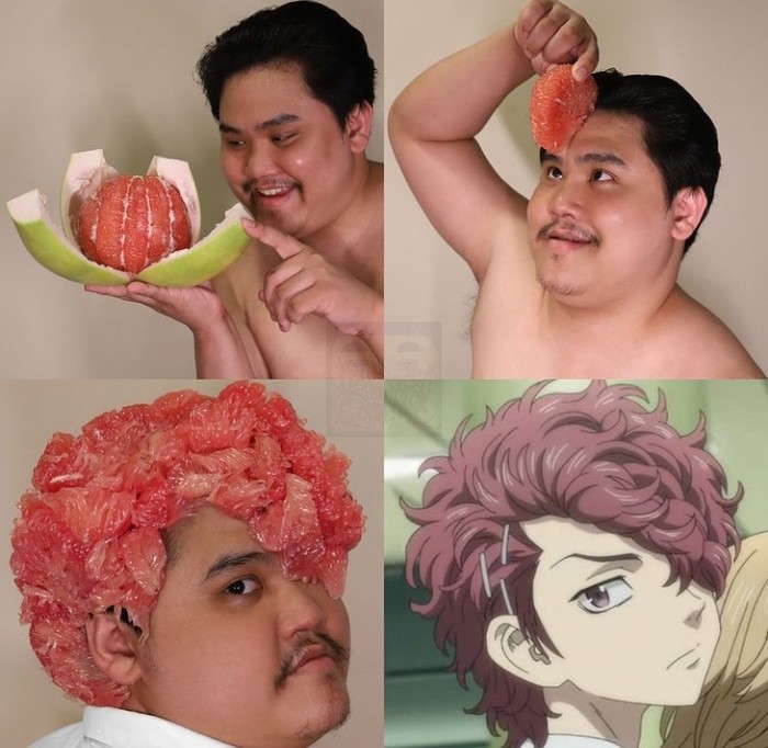 Berkonsep 'Low Budget', Pria Ini Cosplay Tokoh Kartun Pakai Makanan