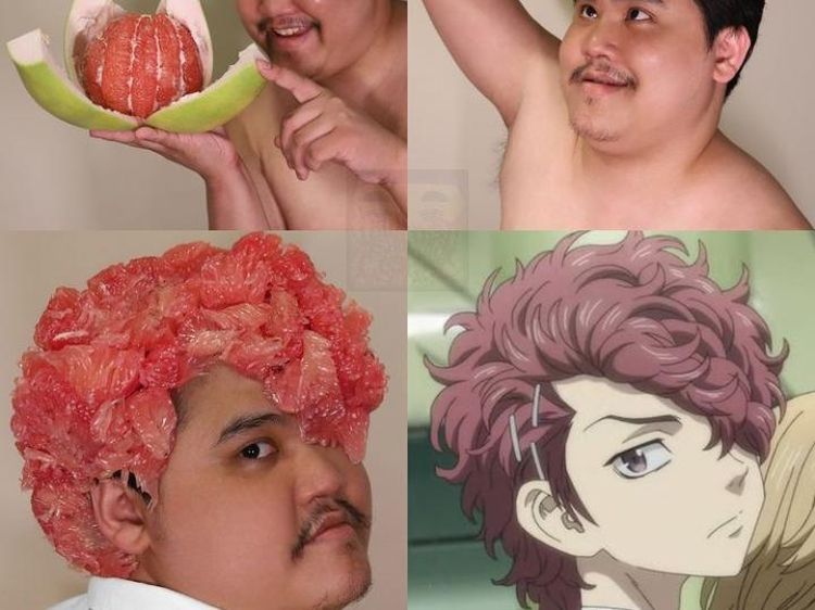 Berkonsep Low Budget, Pria Ini Cosplay Tokoh Kartun Pakai Makanan