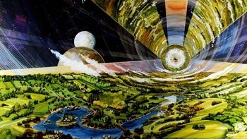 Konsep Cylindircal C0lony yang paling luas memiliki jendela raksasa untuk cahaya. Konsep semacam ini juga ditiru sutradara Christoper Nolan di film Interstellar. Foto: NASA