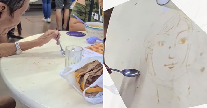 Keren! Kakek Ini Lukis Wajah Orang di Food Court Pakai Tumpahan Kopi